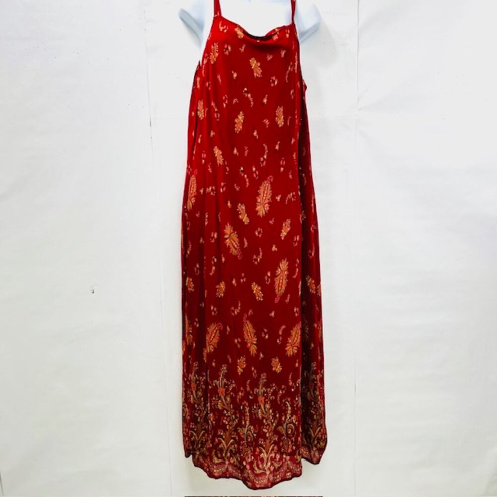 Preowned Eddie Bower casual dress, sheer polyester burgendy red floral Straps 18 - Picture 3 of 8